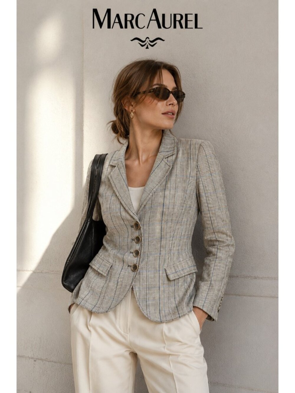 Marc Aurel Women’s Plaid Linen Cotton Blazer US 4 EU 34 Quiet Luxury